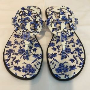 Tory Burch Miller Welt Floral Sandals in Blue Size 9